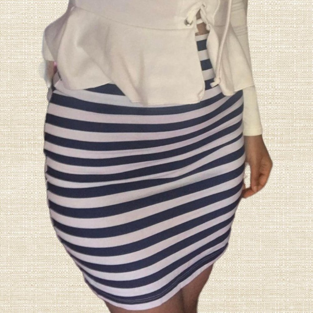 Discontinued Blue and White Striped Bodycon Skirt